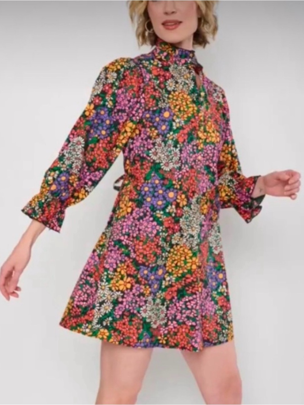 Flora Bea Adelina Dress in Colorful Poppins Floral Print Women's Medium